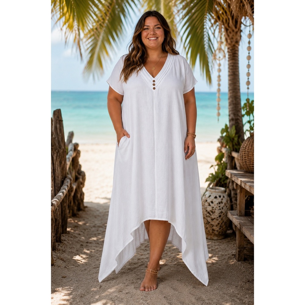 Boho Chic Indie Whimsical Maxi Dress Vacation‎ Resortwear White Size 18 Hi Low